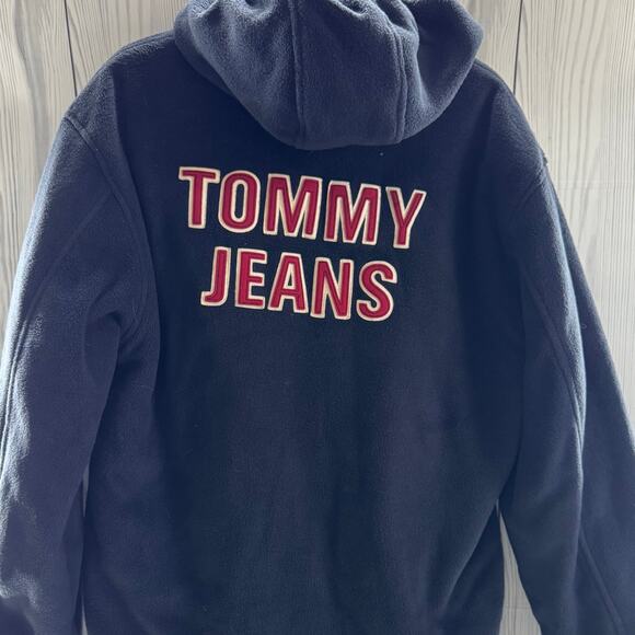 Vintage Tommy Hilfiger Mens Jacket Reversible Fleece Size Med Y2K Spell out Hood - Picture 4 of 11